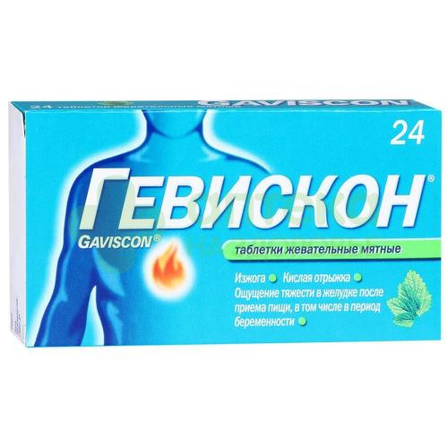 Гевискон таб. жев. мятные 250мг №24